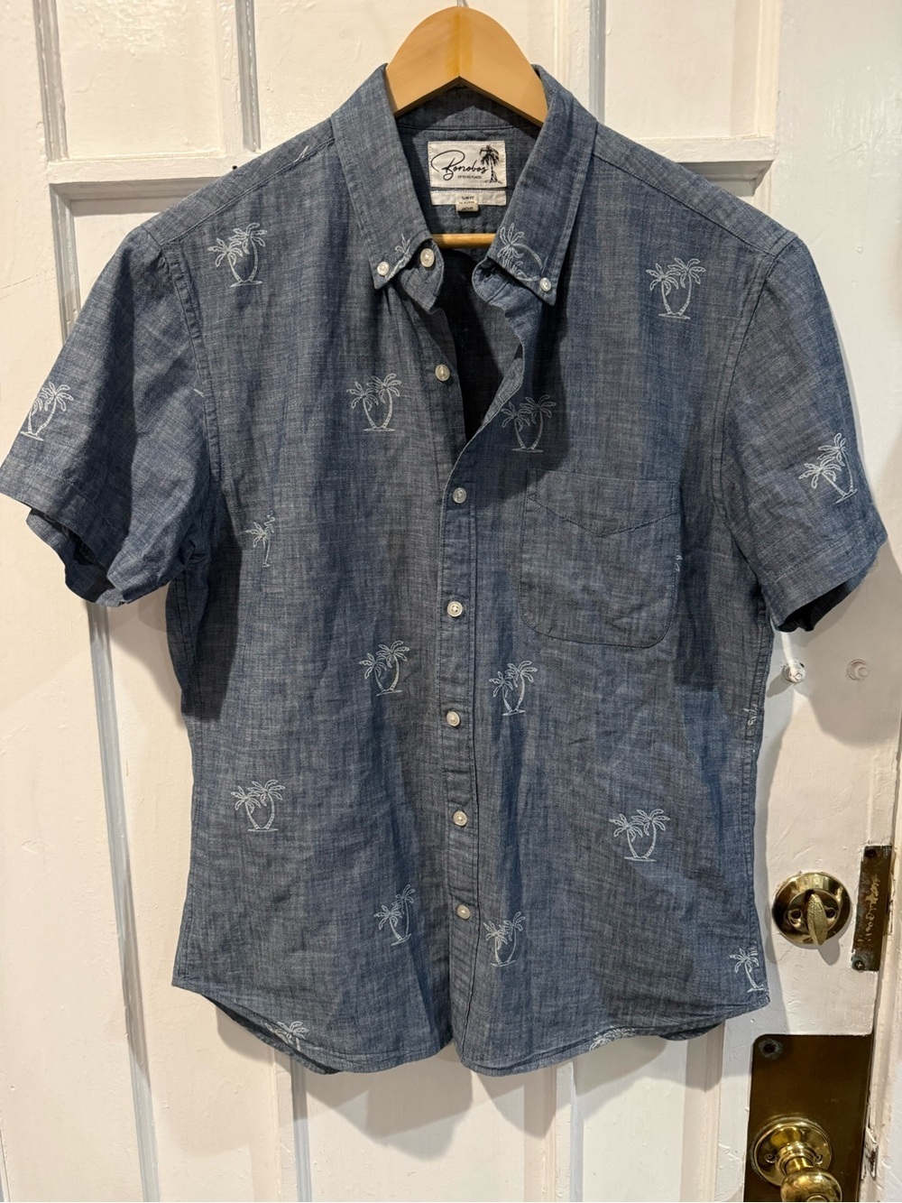 Bonobos Short-Sleeve Chambray Palm Embroidered Button-Down Shirt - Blue